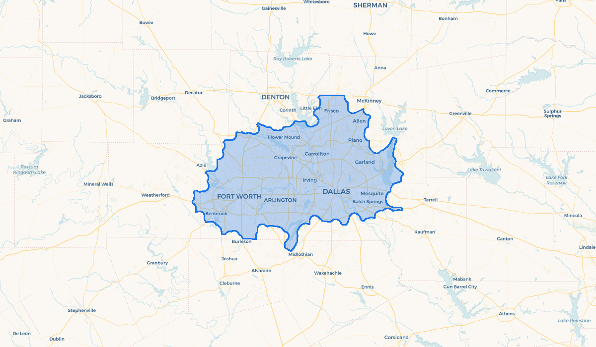 Rinzer Wash service area map for DFW